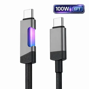100W USB-C to USB-C Fast Charging Cable, 6FT Braided Nylon Cord with Smart LED for iPhone 17/16/15 Series, iPad, Samsung Galaxy & Pixel