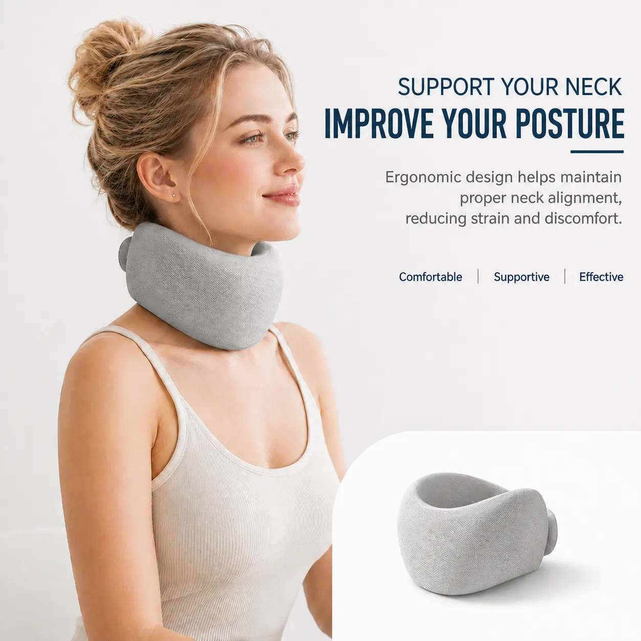 360° Support Posture Aid Neck Support Brace with Chin Corrector, Back & Shoulder Alignment, Detachable Washable Cover, Portable Storage Box for Travel & Office Use