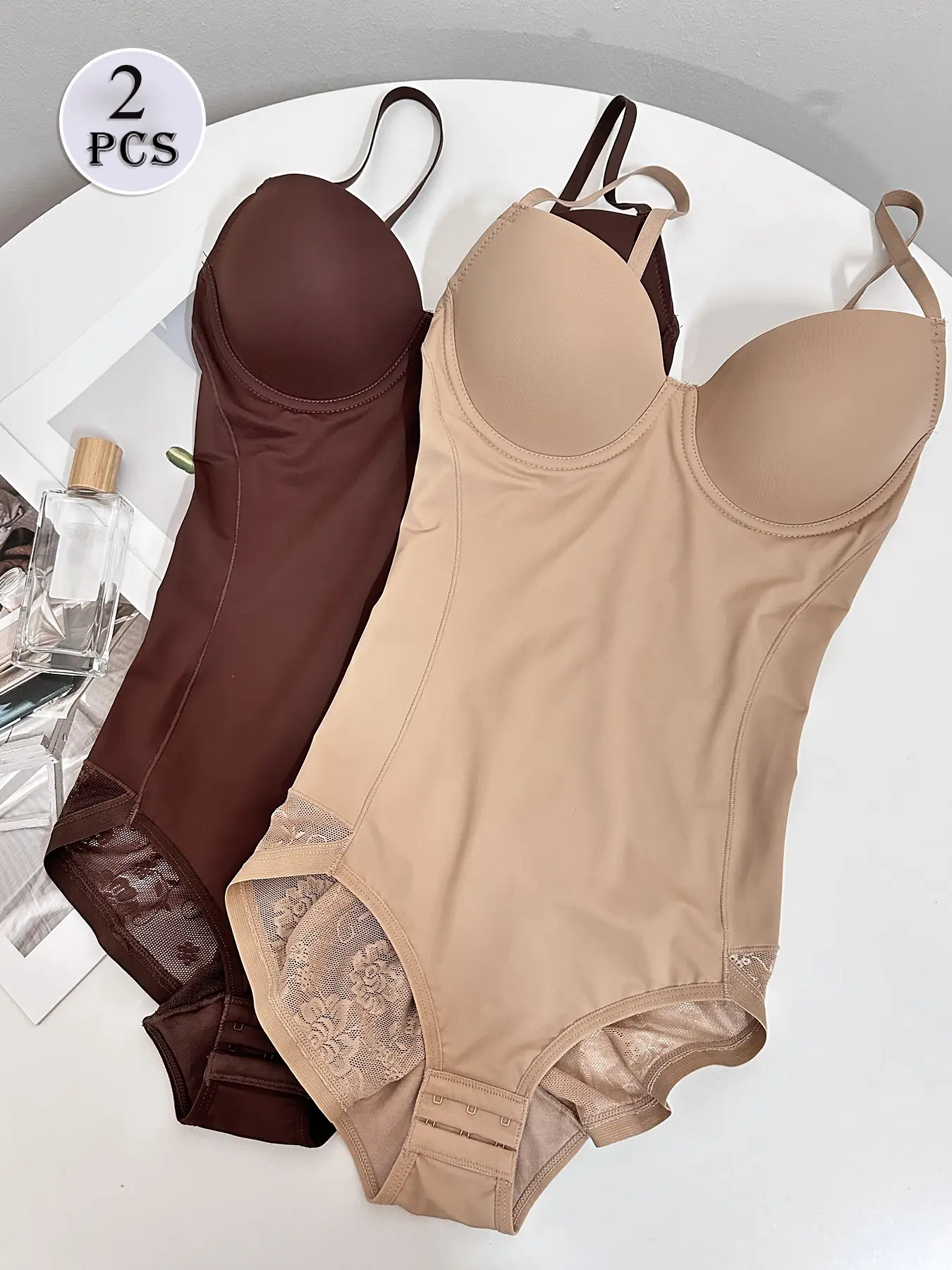 Women's Lace Detail Compression Ruched Body Shaper Set, Breathable Thin Underwear, Casual Regular Fit, All Seasons, 2pcs Slimming Bodysuit, Body Shaping Underwear, Shapewear Set