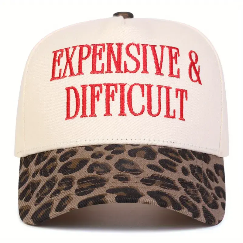 “Expensive & Difficult” Leopard Print Trucker Hat – Funny Embroidered Baseball Cap for Women, Vintage Snapback Mom Hat, Trendy Aesthetic Gift for Mother’s Day