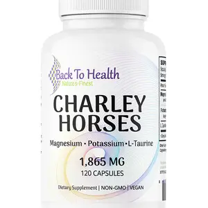 Back to Health Charley Horses Vitamin Magnesium Potassium L-Taurine 1865 MG 120 Capsules Non-GMO Vegan Dietary Supplement
