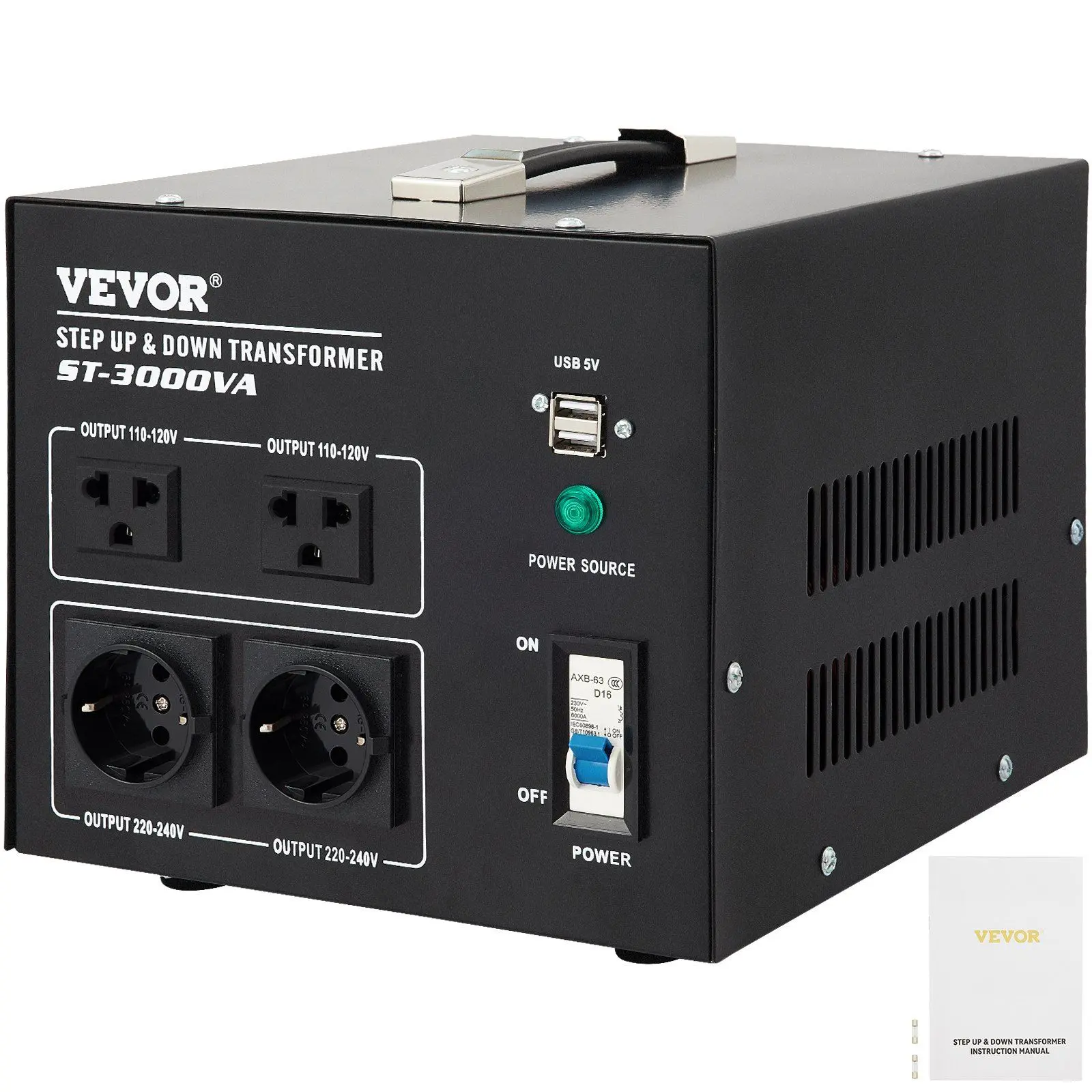 VEVOR 3000W Step Up-Down Voltage Converter Transformer, CE Certified, Compact Iron Shell, Low Noise, High Conversion Efficiency, 240V-110V, 110V-240V, US-UK Compatibility