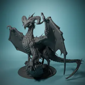 Hand-Painted Elder Black Dragon Miniature - Durable Resin Tabletop Decor for D&D & RPGs - Perfect Gift for Gamers Collectible Statue Figurine Gaming Accessories Ornaments Grey