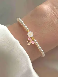Women's Elegant Letter Pendant Pretty Faux Pearl Jewelry, Round Shell Bow Charm Beaded Jewelry, All-Seasons Fashion Accessory
