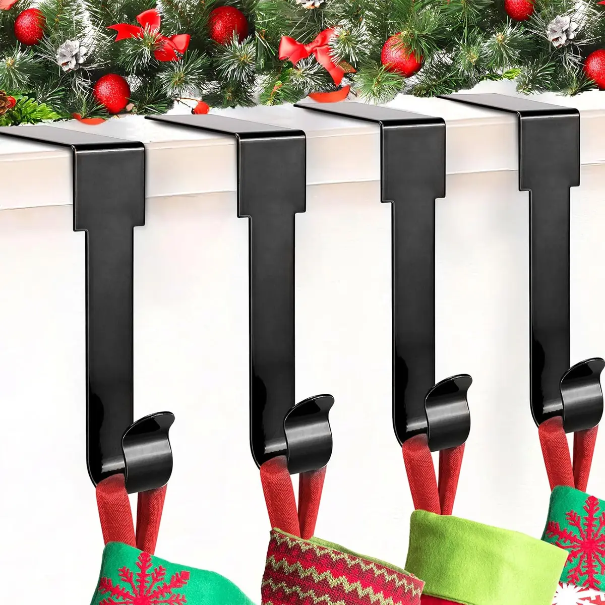 Christmas Stocking Holders, Metal Mantel Hooks Hanger Non-Slip Christmas Stocking Hooks for Fireplace Mantle Christmas Party Decoration