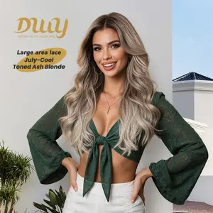 July -NEW ! DWY 13×4 Free Part Lace Front Long-Length Curly Ombre Brown with Highlights Glueless Synthetic Wig for Women 24 Inches
