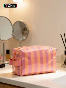 Fashion Striped Design Handheld Makeup Bag, Large Capacity Waterproof Cosmetic Pouch, Travel Toiletry Bag, Multifunctional Storage Organizer