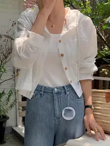 Elegant Women's Casual Button-Front Short Jacket, Loose Fit Slimming Long Sleeve Hooded Shirt, Lightweight Outerwear for Work, Vacation, Shopping