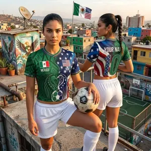 Half USA Half Mexico Crop Top, Split Binational Soccer Jersey, USA Mexico Football Tee, Dual Heritage Womens Activewear ARR