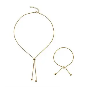 Stately Steel Stainless Steel Beaded Lariat Necklace and Bracelet Set