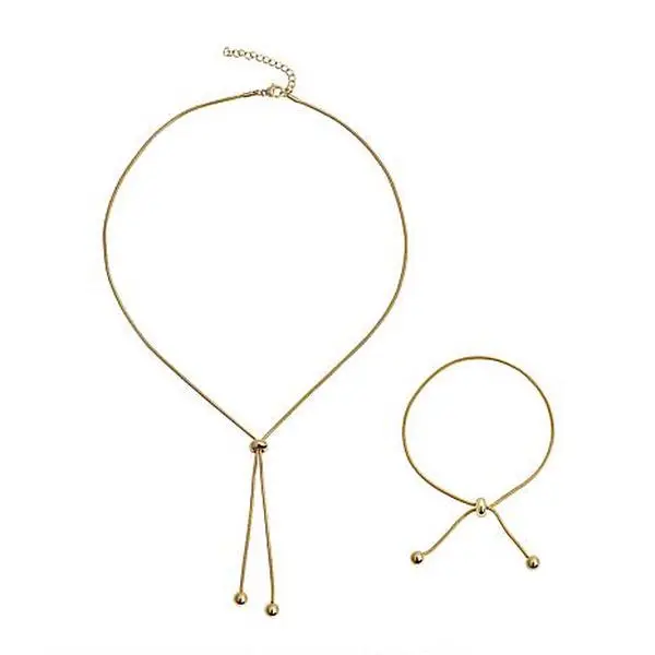 Stately Steel Stainless Steel Beaded Lariat Necklace and Bracelet Set