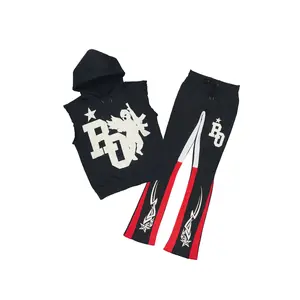 Pluton Black/Red Cut Sleeve Hoodie/Stacked Flare Track Set