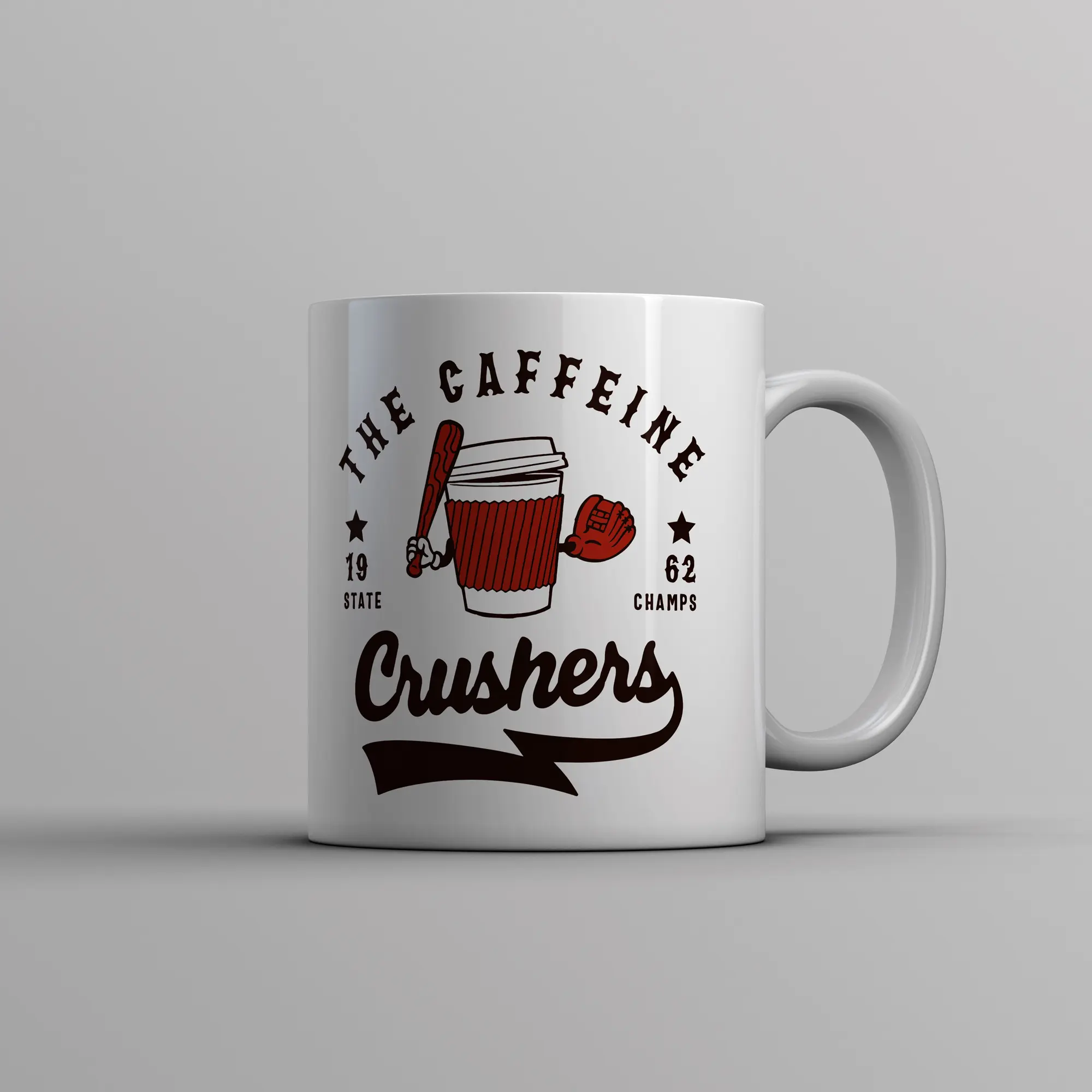 The Caffeine Crushers Mug Funny Baseball Team State Champs Coffee Cup - 11oz Funny Coffee Mugs Ceramic Printed Drinkware Cup