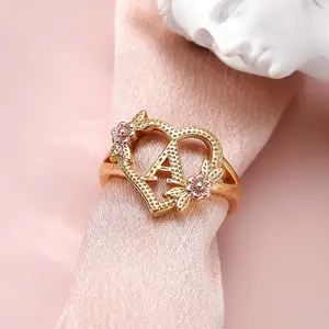 Love Rose Two-color 26-letter sweet open ring for men and women, couple gift party jewelry