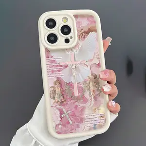 Faith Angel Cherub Art Phone Case, Pink Coquette Vintage Style for iPhone 17 16 15 14 13 12 11 X Plus Pro Max, Protective Gift for Girls