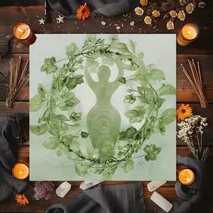 Mystical Green Goddess Botanical Design Square Tarot Tablecloth, Witch-style home decor Altar Cloth Multiple Sizes Polyester Fabric, Easy to Clean and Maintain Decorative Divination Cloth for Spreads & Rituals Gift for family and friends