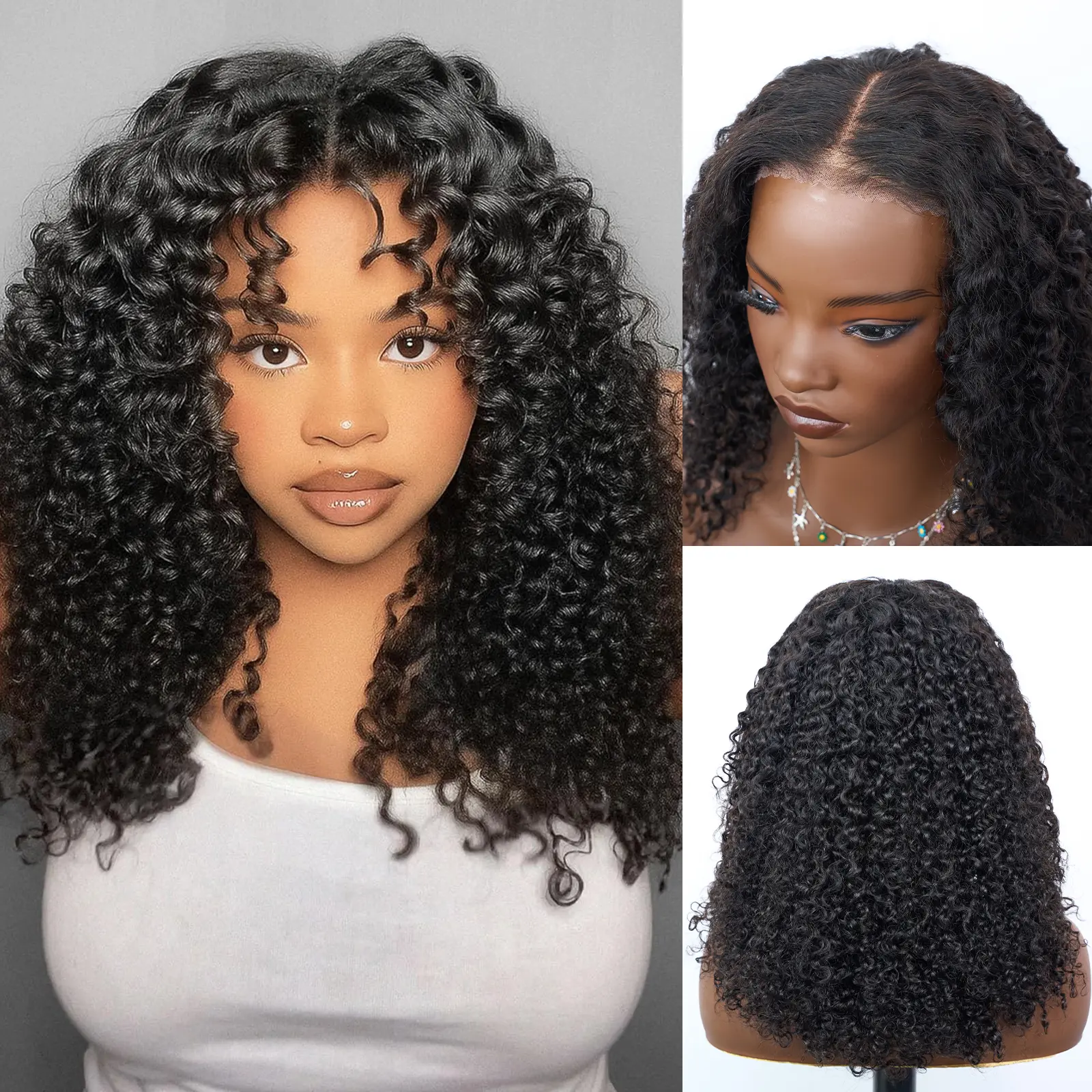 [Ashine] 16 Inch #1B Messy Curly 5*5 HD Front Lace Wig 150% Density Must-Have style Glueless Human Hair Seamless Blend Realistic Hairline