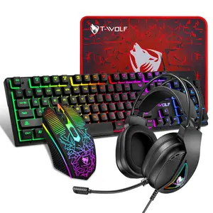 Wired Gaming Keyboard and Mouse Headset Combo,Rainbow LED Backlit Wired Keyboard,Over Ear Headphone with Mic,Rainbow Backlit Gaming Mice,Mouse Pad,4 in 1 Game Set for PC,Laptop,Mac,PS4,Xbox