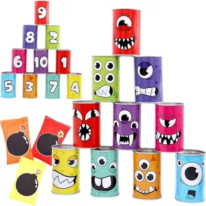 13 Pcs Carnival Bean Bag Toss, Knockdown Can Game Set, Holiday & Birthday Party Games, Outdoor Lawn Yard Activity for Kids Party Favors, Easter Egg Hunt for Classroom Gifts (Monster Style)