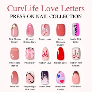 Love & Glow Collection – CurvLife Romantic Valentine Press On Nails Inspired by Hearts, Bows & Soft Pink Tones | Blush, Nude & Sweet Heart Nail Art with Glossy Glow Finish | Feminine, Reusable Press-On Nail Set Perfect for Valentine’s Day, Dates, Gifts
