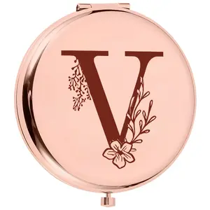 Vintage “V”Compact Mirror, Round Compact Mirror Bulk, Double-Sided 1X/2X Magnifying Purse Pocket Makeup Mirrors, Cute Small Pocket Mirror for Gift, Travel Hand Mirror, Travel Essentials, Gifts for family and friends