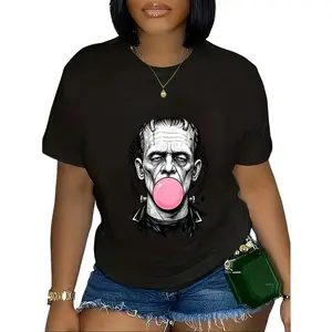 Frankenstein Monster Bubble Gum T-Shirt Unisex Vintage Halloween Graphic Tee Retro Spooky Novelty Short Sleeve Apparel for Men and Women Aesthetic Monster Culture Fashion Top Classic Horror Character Streetwear Shirt 100% Cotton Comfortable Fit