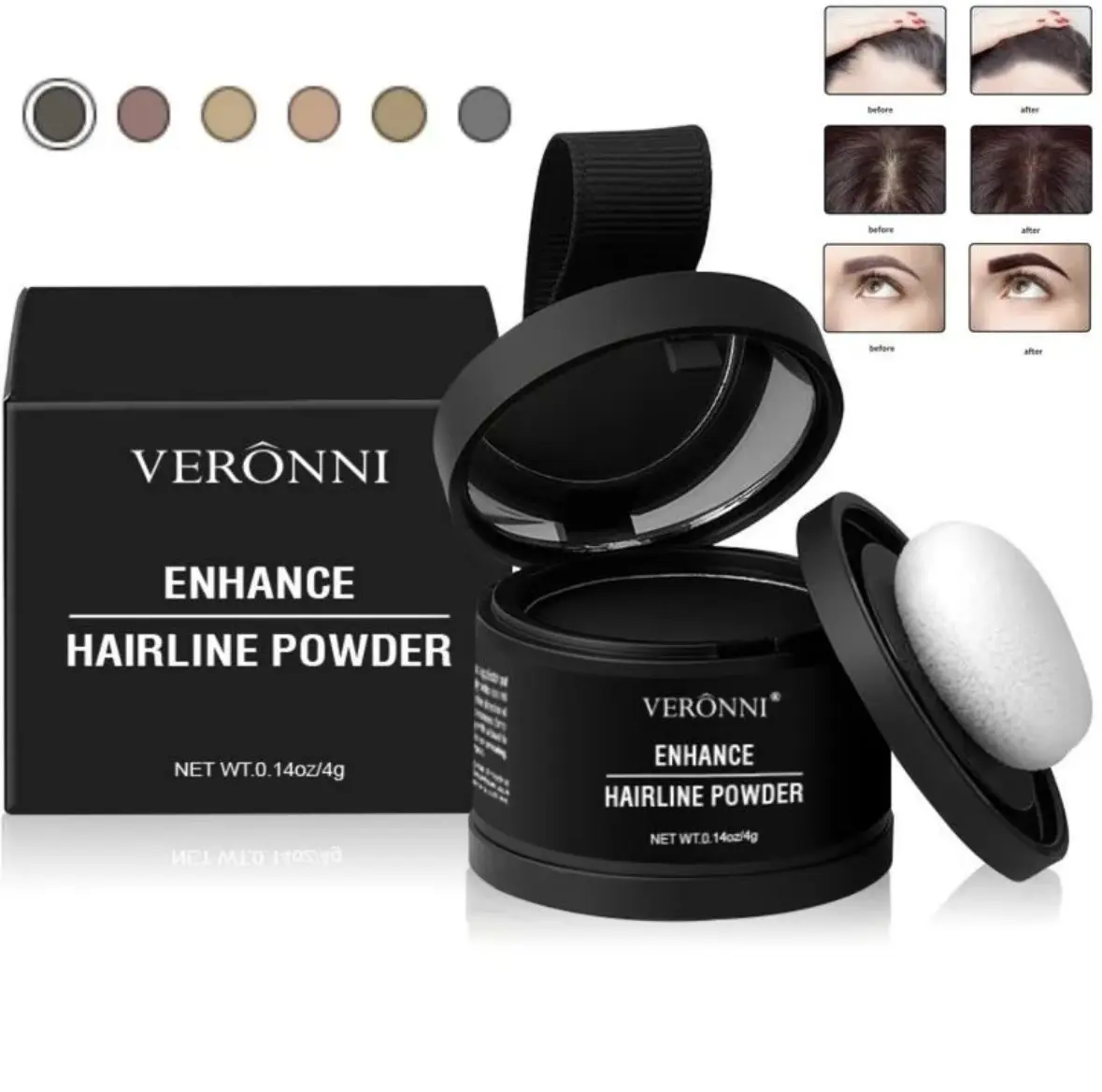2PCS Powderful Hairline Powder with Mirror & Sponge, Water-Resistant Root Touch-Up Hair Powder for Gray Coverage, Hair Concealer for Thinning Hair, Unisex Haircare Products