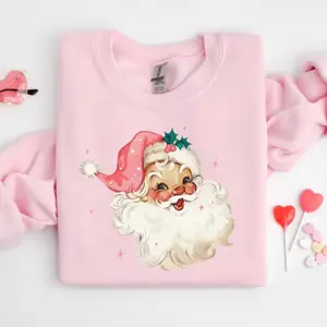 Pink Santa Retro Christmas Sweatshirt, Sweatshirts for Women Pink Christmas, Matching Family Sweaters, Pink Vintage Holiday Crewneck Group Party Shirt