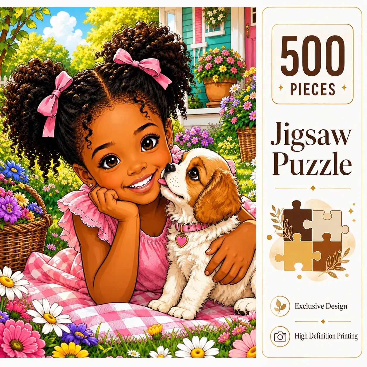 Cute Puppy Garden 500 Pieces Jigsaw Puzzle, Colorful Dog and Flower Art creative jigsaw puzzle for Adults, Family Game for Relaxation and Stress Relief, Brain Exercise Challenge, Wall Decor, Gift for Dog Lover, 15x20.5inch(38x52cm)