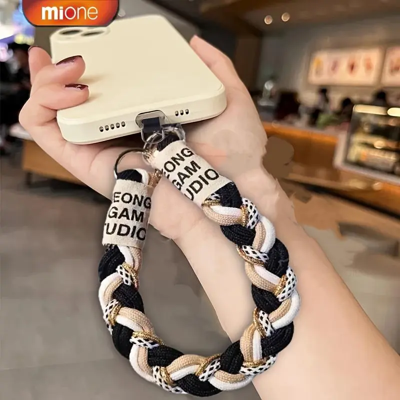 MIONE Braided Hand Wrist Strap Lanyard - 5-In-1 Colors, Fashion Font Design, Anti-Loss Hands-Free Rope for iPhone 17 Pro Max, Camera, Bags - Short & Long Smartphone/Cellphone Accessories for Women