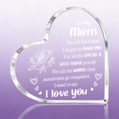 Heart Shaped Acrylic Decoration Block, Rose & Letter Pattern Decorative Ornament, Inspirational Creative Gift for Mom, Delicate Mom Birthday Gift, Gift Idea, Mother's Day Home Decor