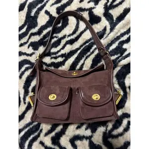 Vintage Brown Pillow Crossbody Bag with Gold-Plated Lock| Wide Strap Multi-Pocket Large Retro Artistic Shoulder Bag Lock