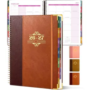 Planner 2026-2027, Leather Two-Tone Planner, 18 Month Weekly and Monthly Planner Calendar with Tabs, Jul 2026-Dec 2027, Large 8.5" x 11" A4 Hardcover Spiral Agenda Planner for , School and Work (Rust Brown)