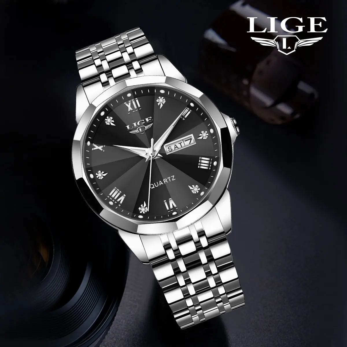 LIGE Fully Waterproof Multifunctional Stainless Round Fashion Luxury Watch Leisure Sports Luminous wear daily dial new decoration Men gift Steel reloj