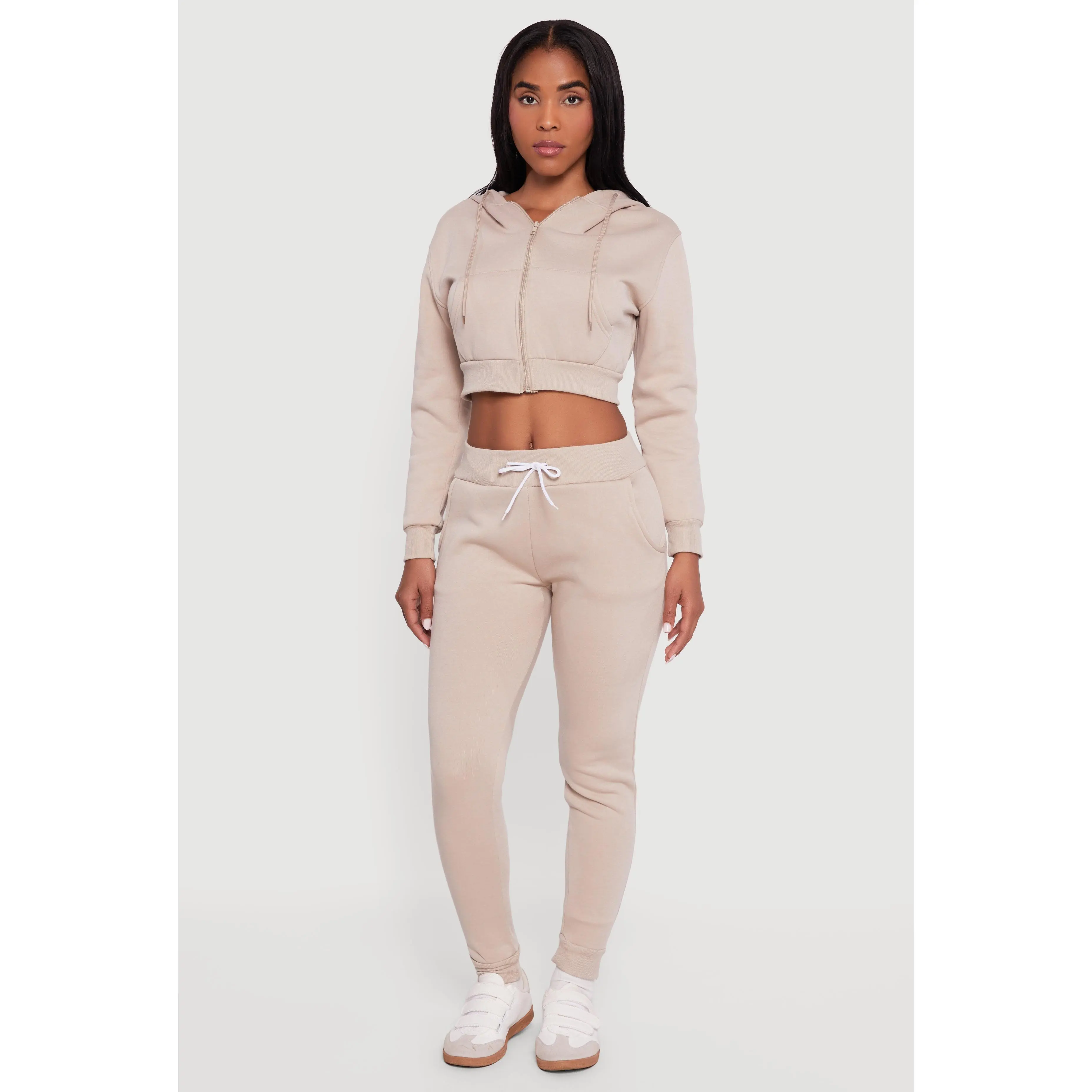 Cropped Zip Front Hooded Sweatshirt