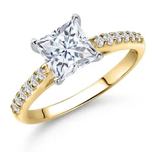 10K Two Tone Gold Princess 6MM Gemstone Birthstone and Lab Grown Diamond Engagement Ring For Women | Wedding Anniversary Promise Ring For Women | Size 5,6,7,8,9