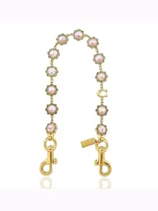 Rhinestone Flower Bag Chain Strap, Decorative Purse Extension Chain with Pink Crystal Charms, Metal Wristlet Keychain Chain for Handbags