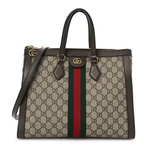 Pre-owned GUCCI Canvas Shoulder Bags GG Supreme Monogram Web large Ophidia Tote Bag Brown Z 904