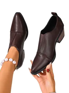 Women's Elegant Classy Pointed Toe Chunky Heel Shoes, Vintage Feel Deep V-Neck Single Shoe, Comfortable Commuter Versatile Shoes, Footwear