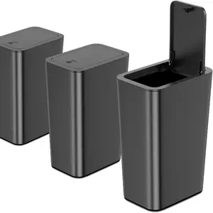 3 Pack 10L/2.6 Gallon Small Trash Can With Lid, Bathroom Garbage Can, Pop-Up Lid Waste Basket