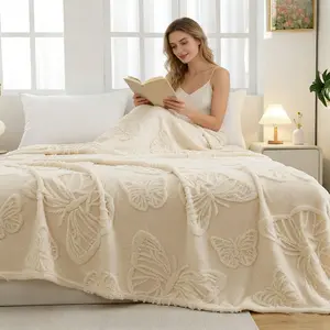 Cute Butterfly Embroidered Soft Blanket, Plush Sofa Bed Cover, Multiple Colors Available, Home Bedroom Living Room Decor