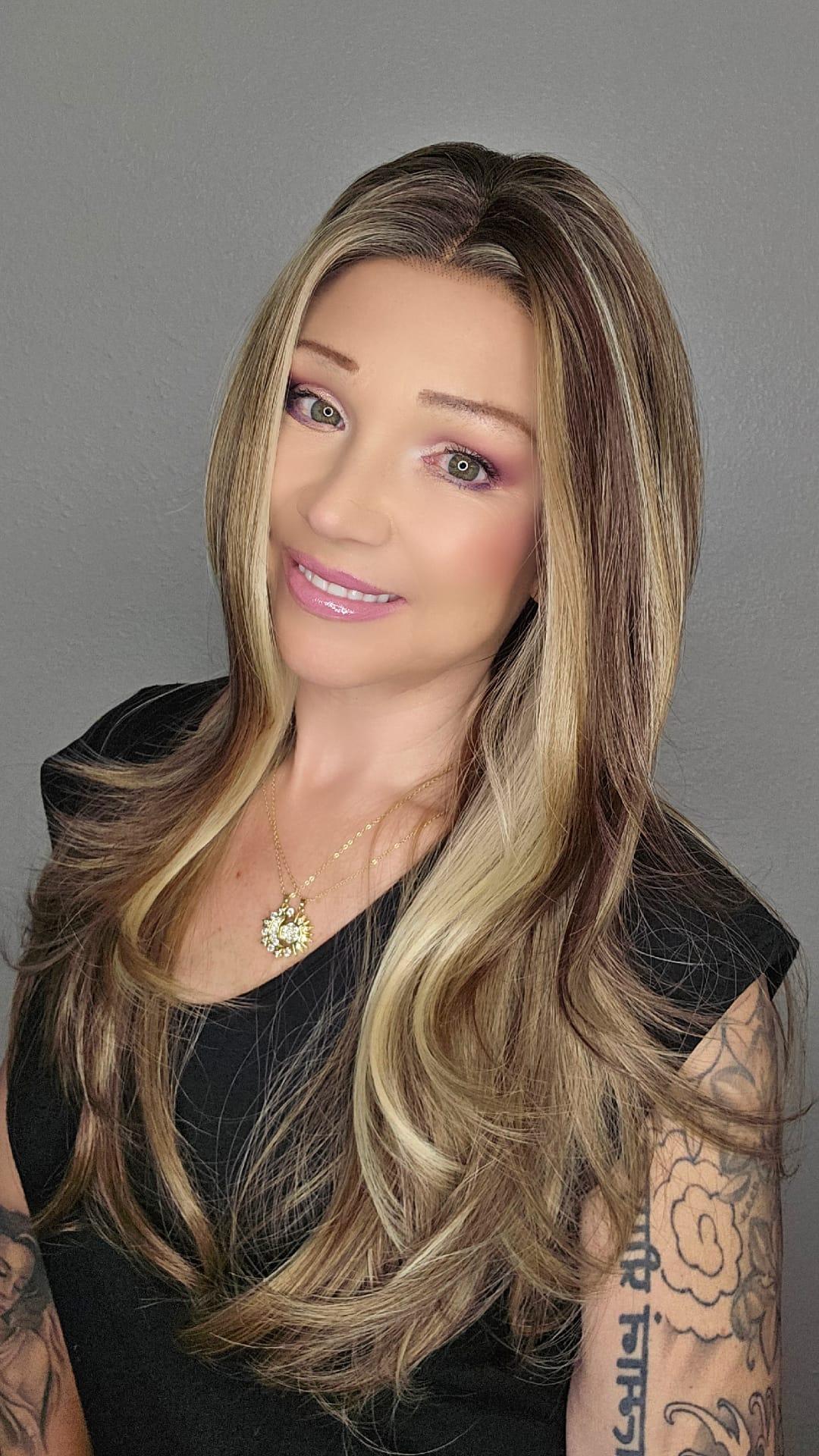 Valeria - MaxFull Dark Ash Brown Wig | Platinum Blonde Chunky Highlights, Pre-Cut 13×5 Skin-Melt HD Lace, Free Part, Face-Framing Layered, Soft Effortless Waves Wig