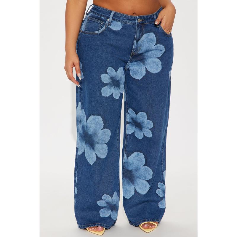 Born To Bloom Baggy Denim Jeans - Dark Wash