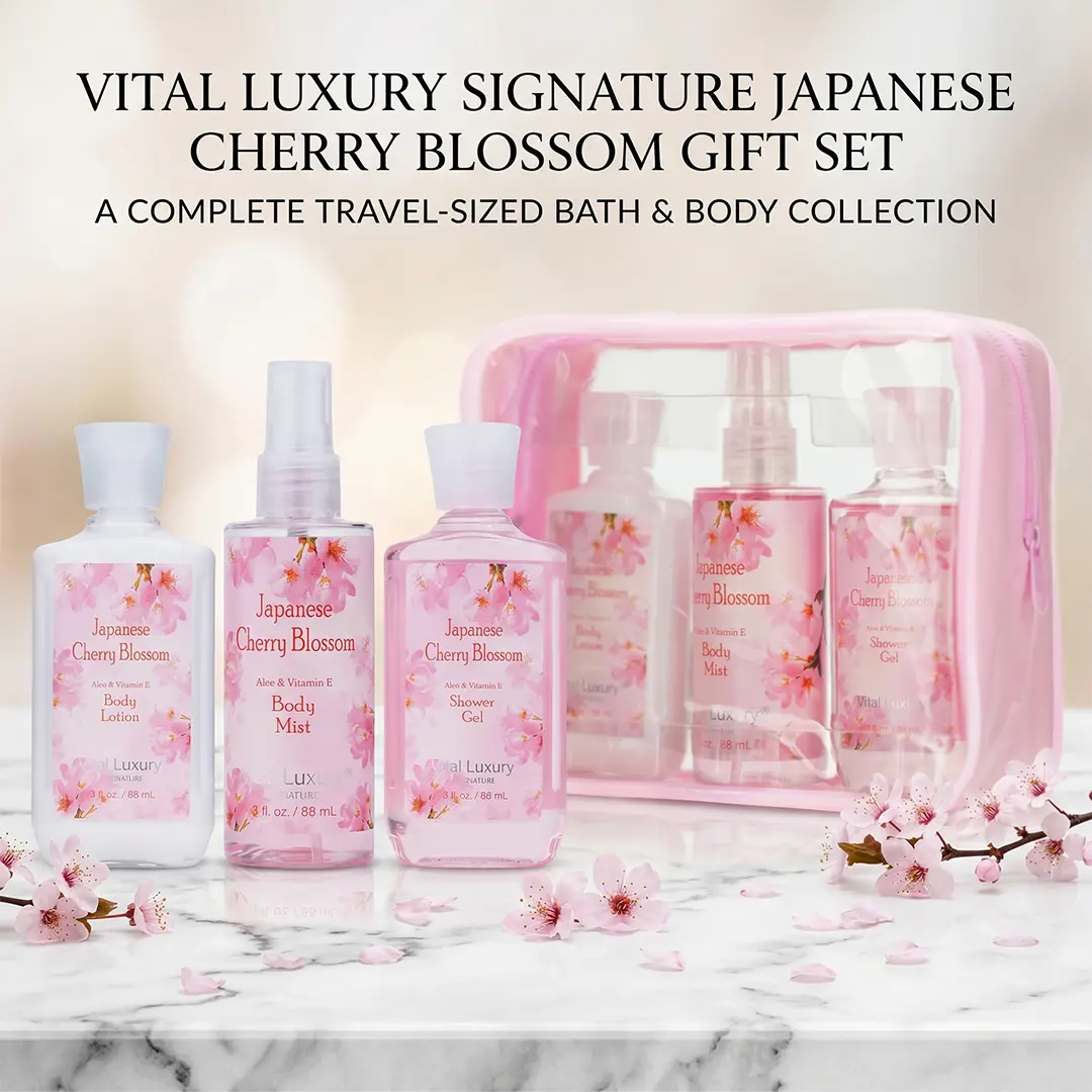 KOJUBRIGHT LOTION & VITAL EV セット Vital Luxury Japanese Sakura Bath & Body Travel Set – 3oz Shower