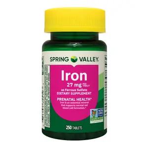 Spring Valley Iron Prenatal Health Dietary Supplement 27 mg 250 Count for Pregnant Women Peanut Free Healthcare Fitness Supplement