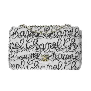 Pre-owned CHANEL Sequin Crossbody Bags Classic Logo Flap Medium Black White