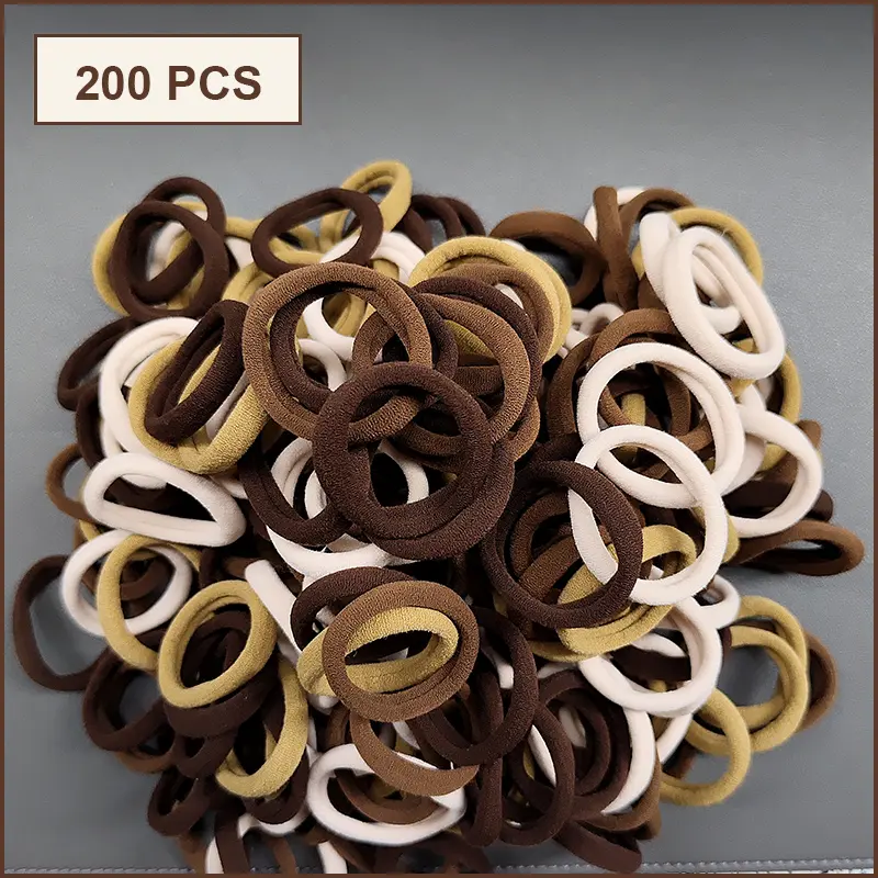 Women's Seamless Elastic Hair Ties - 100 or 200 PCS Bulk No-Damage Ponytail Holders, Stretchy Solid Neutral Tone Brown Mix, Unisex Everyday Casual Accessory for Thick & Curly Hair