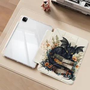 Black Dragon & Book Floral iPad protective case, transparent acrylic Y folding stand, Tablet accessories, Tablet cover, suitable for all models of iPad including 7.9/10.2/11/12.9 inch, featuring all-round protection against scratches and impacts, gift