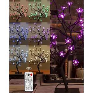 20 Inch Cherry Blossom Bonsai Tree, Full-Color DIY Dimming and Mixing, with 24V UL-Listed Adapter and Metal Base, Ideal as Night Lights, RGB Color Changing Lights