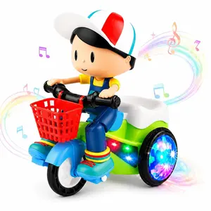 Kids Electric Stunt Bike Toy with Music and Lights, Wiggling Tricycle Toy with Obstacle Avoidance for Interactive Play